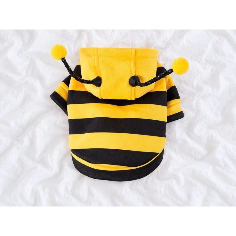 Selena Bee Dog Cat Costume Hoodie Yellow Black Antennae Halloween Pet New